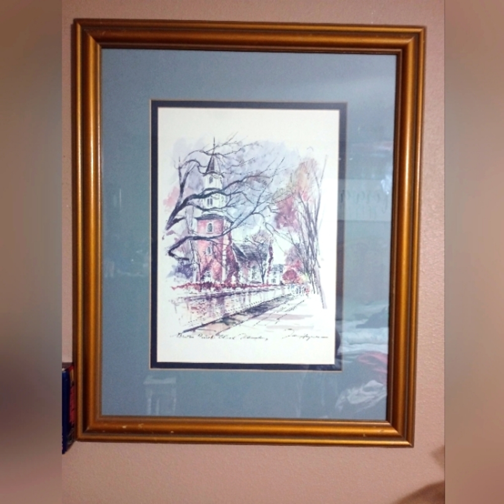 John Haymson, Burton Parish Church, Williamsburg Watercolor Print Signed